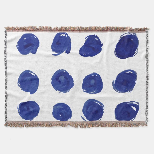 Polka dot, indigo blue watercolor. throw blanket (Front)