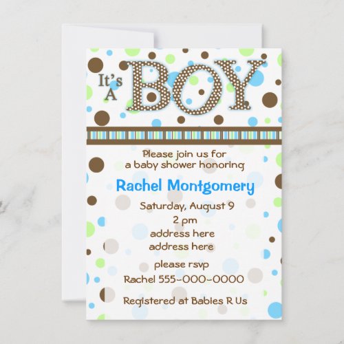 Polka dot its a boy baby shower invitation