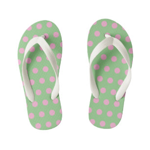 Polka Dot Kids Flip Flops (Sage Green & Pink)