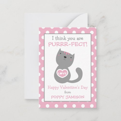 Polka Dot Kitty Cat Valentines Classroom Cards