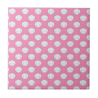 Polka Dot Kitty Pink and White Cat Face Pattern Ceramic Tile