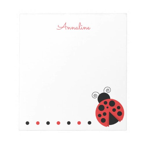 Polka Dot Ladybug Personalized Notepad