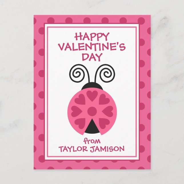 Polka Dot Ladybug Personalized Valentine's Cards (Front)
