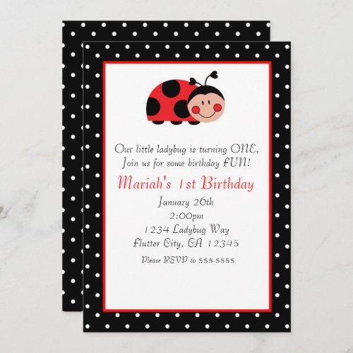 Polka Dot Ladybug Red  Black Party Invitations