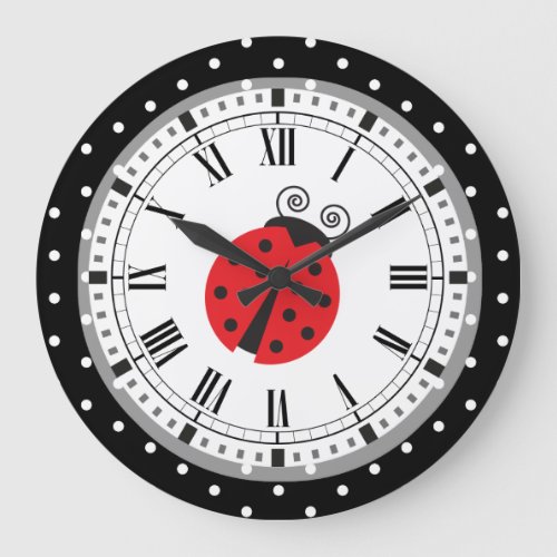 Polka Dot Ladybug Retro Style Clock