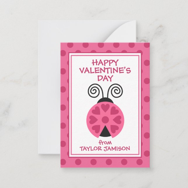Polka Dot Ladybug Valentine's Classroom Cards (Front)