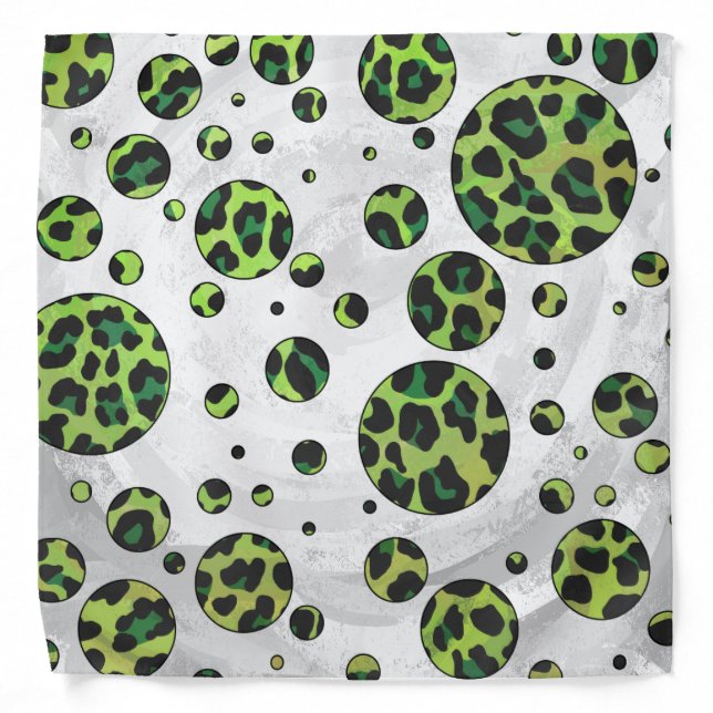 Polka Dot Leopard Black and Green Bandana (Front)