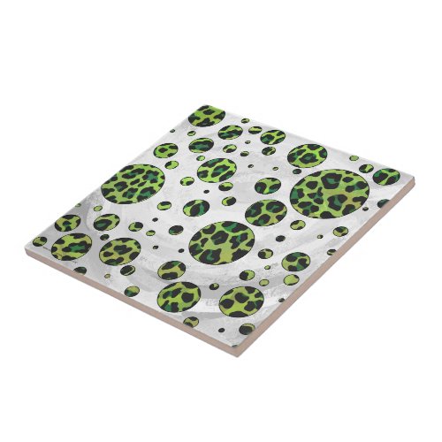 Polka Dot Leopard Black and Green Ceramic Tile