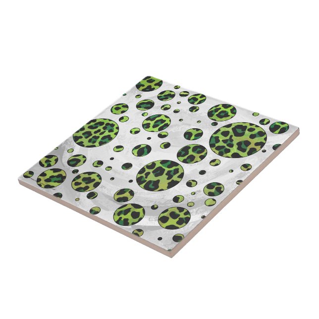 Polka Dot Leopard Black and Green Ceramic Tile (Side)