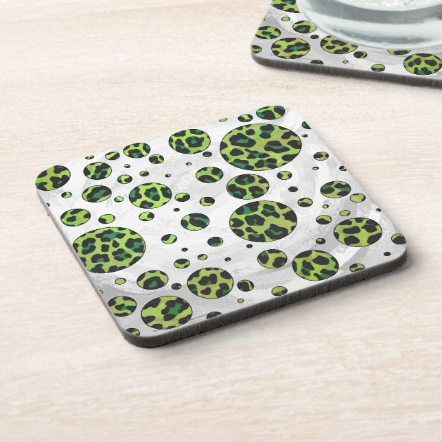Polka Dot Leopard Black and Green Drink Coaster (Left Side)