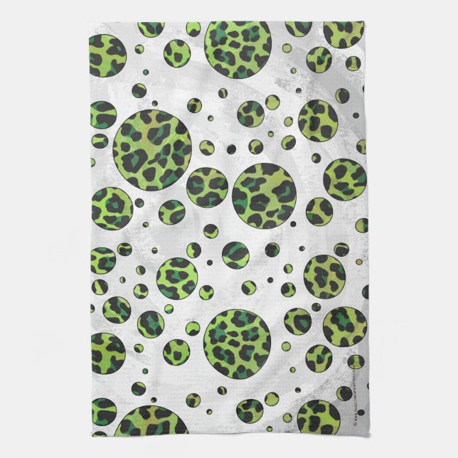 Polka Dot Leopard Black and Green Kitchen Towel (Vertical)