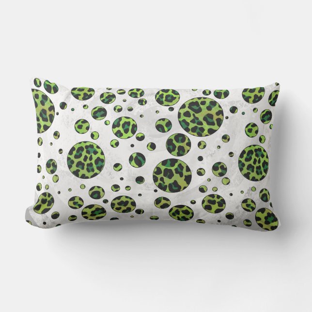 Polka Dot Leopard Black and Green Lumbar Pillow (Front)