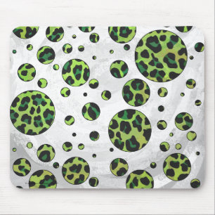 Polka Dot Leopard Black and Green Mouse Pad