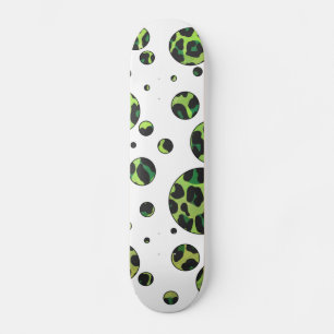 Polka Dot Leopard Black and Green Skateboard