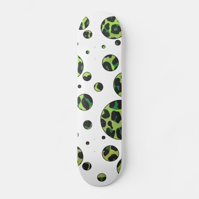 Polka Dot Leopard Black and Green Skateboard (Front)