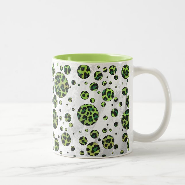 Polka Dot Leopard Black and Green Two-Tone Coffee Mug (Right)