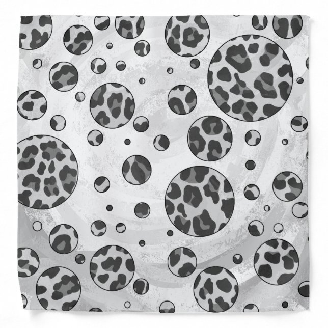 Polka Dot Leopard Black and White Design Bandana (Front)