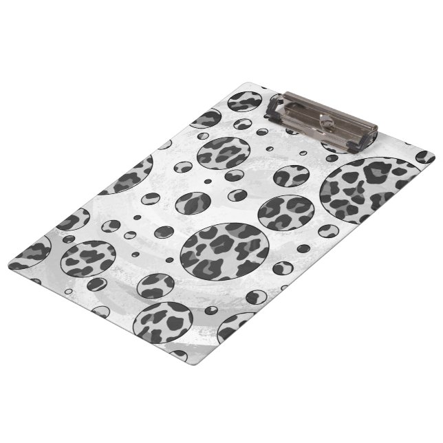 Polka Dot Leopard Black and White Design Clipboard (Angled)
