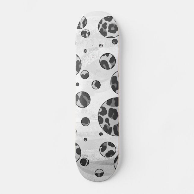 Polka Dot Leopard Black and White Design Skateboard Deck (Front)