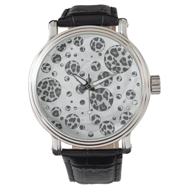 Polka Dot Leopard Black and White Design Watch (Front)
