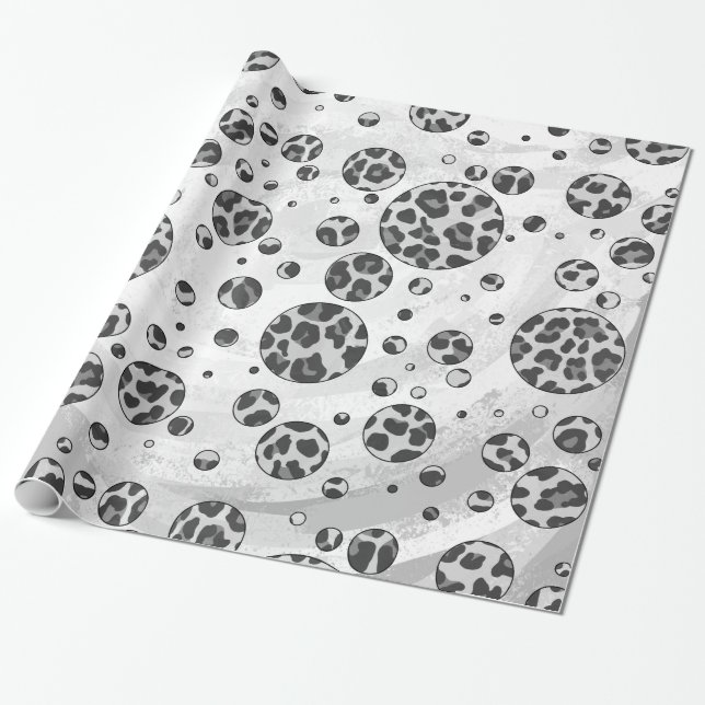 Polka Dot Leopard Black and White Design Wrapping Paper (Unrolled)