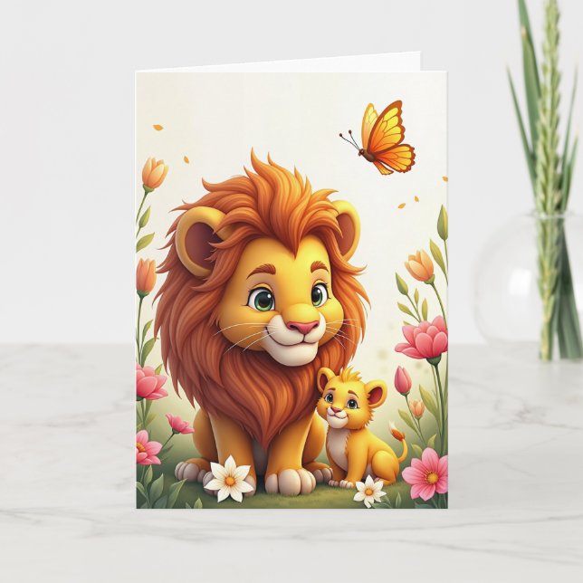 Polka Dot Lion Family Card (Front)