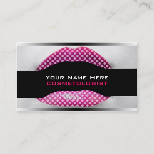Customizable Polka Dot Lips MakeUp Artist Business Cards