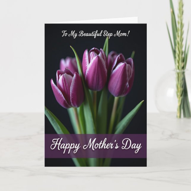 Polka Dot Magenta Tulip Card (Front)