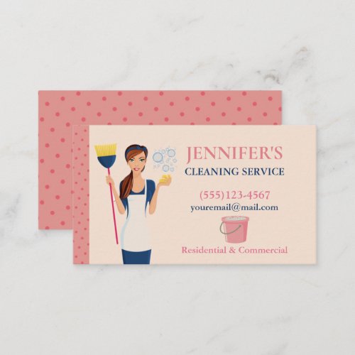 Polka Dot Maid House Cleaning Service Business Card