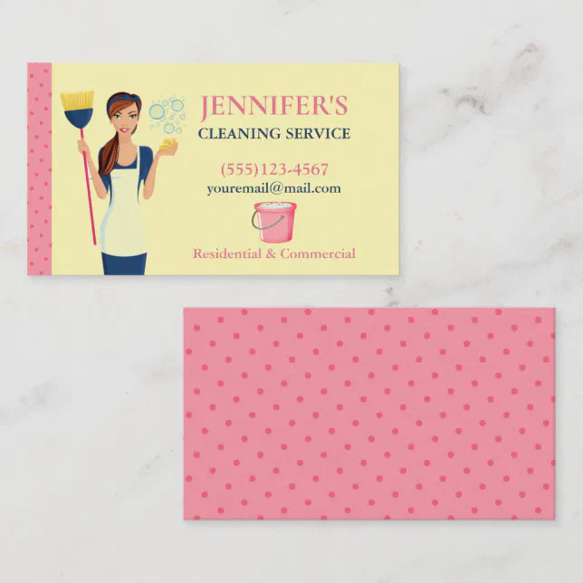 Polka Dot Maid House Cleaning Service Business Card | Zazzle