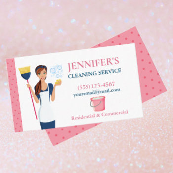 Polka Dot Maid House Cleaning Service Business Card by tyraobryant at Zazzle