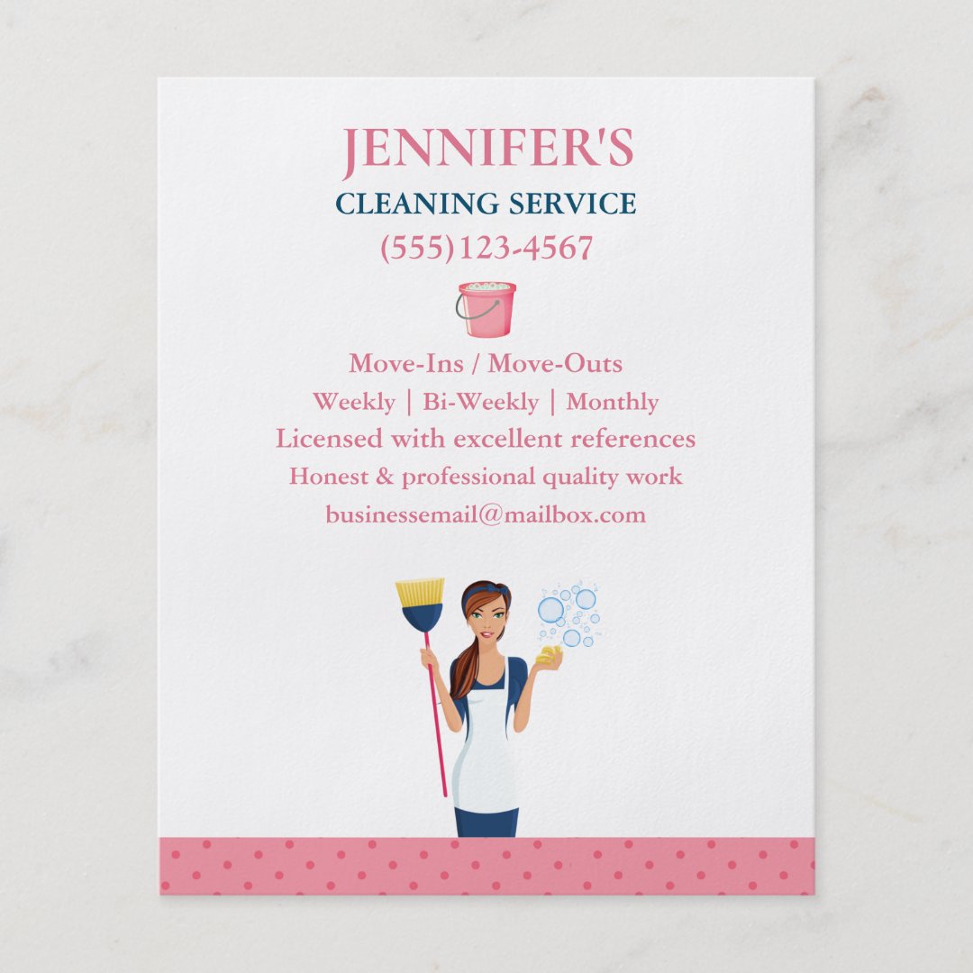 Polka Dot Maid House Cleaning Service Flyer | Zazzle