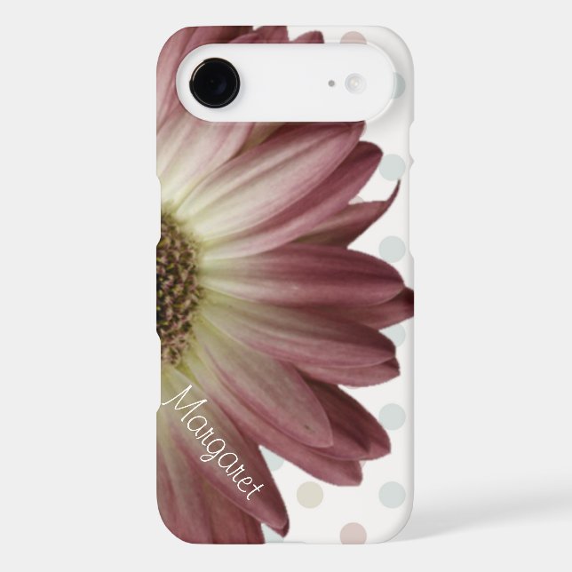 Polka Dot Marsala Wine Daisy Custom Name Case-Mate iPhone Case (Back)