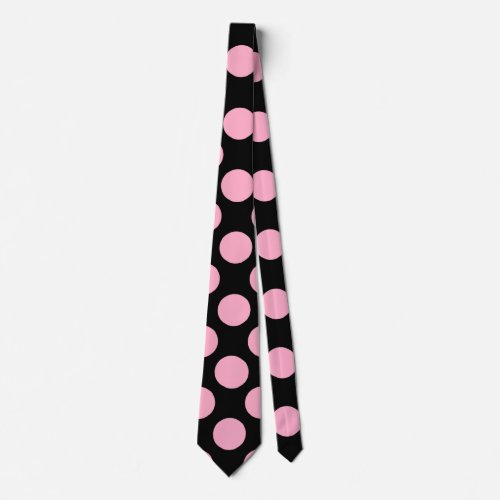 Polka Dot Mens Dress Tie _ Pink on Black