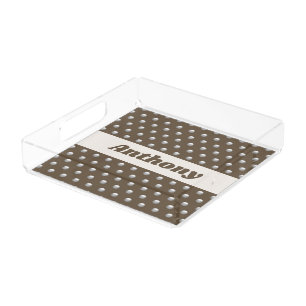 Polka Dot Metallic Silver and Dark Brown Spotted Acrylic Tray