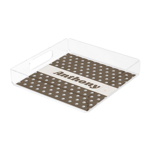 Polka Dot Metallic Silver and Dark Brown Spotted Acrylic Tray (Angled)