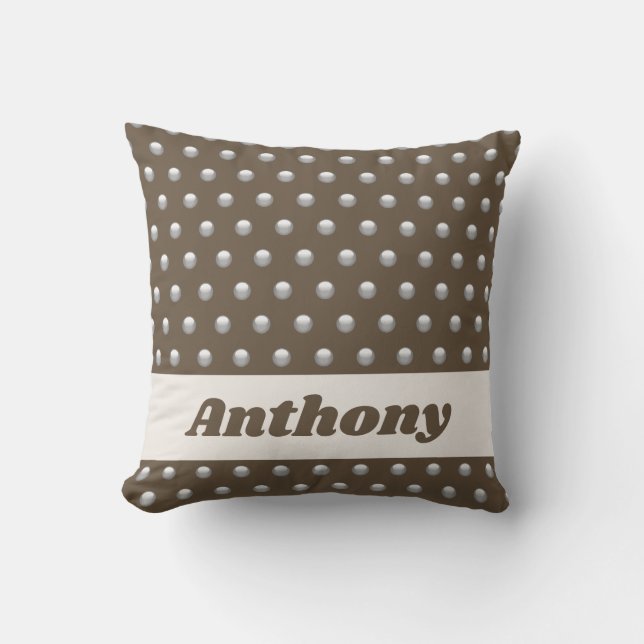 Polka Dot Metallic Silver and Dark Brown Spotted Throw Pillow (Front)