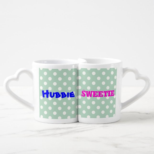 polka dot mint powder white cute chic girly fun coffee mug set (Front Nesting)