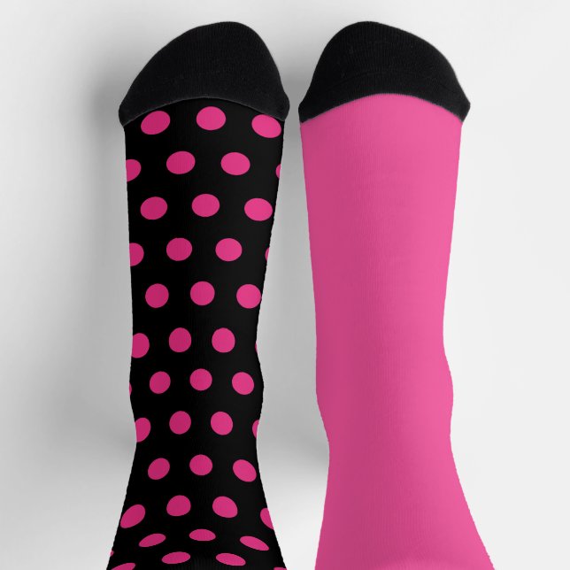 Polka Dot Mismatched Socks (Black & Neon Pink) (Top)