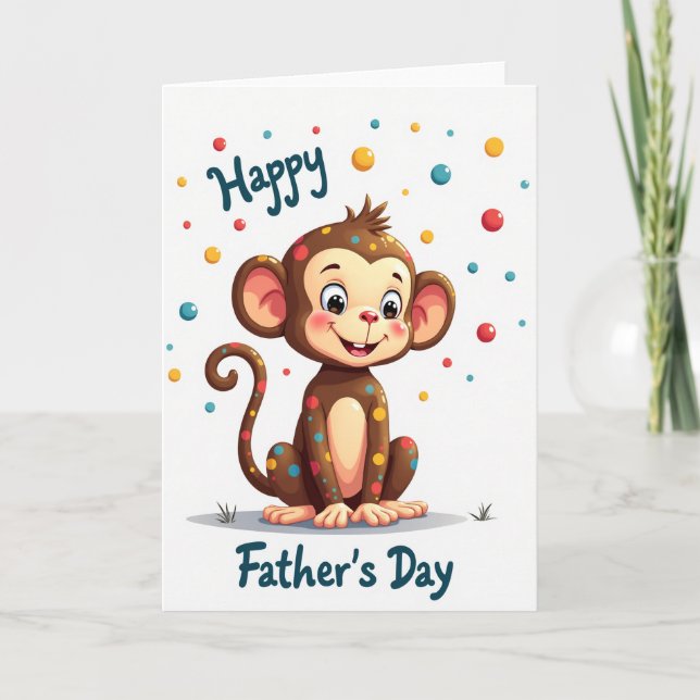 Polka Dot Monkey Fathers Day Card (Front)