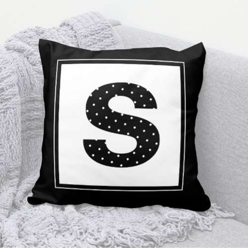 Polka Dot Monogram in Black and White Outdoor Pillow