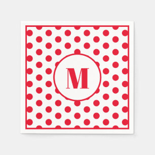 Polka Dot Monogram Initial Red Dots on White Napkins