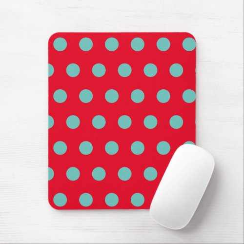Polka Dot Mouse Pad Red  Aqua