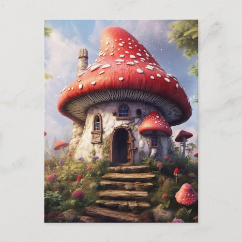 Polka Dot Mushroom House Postcard