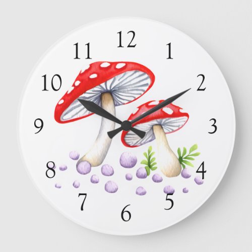 Polka Dot Mushrooms Large Clock