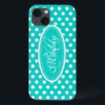 Polka dot named teal aqua ipad case<br><div class="desc">Modern girls bright aqua teal polka dot patterned graphic case. Perfect for personalizing your ipad or as a special Christmas or birthday gift for a woman or  teen girl. Personalise with your name and initial. This example reads: Maddy K.  Design by Sarah Trett.</div>