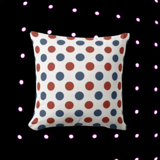 Polka Dot Navy and Red Throw Pillow (Creator Uploaded)