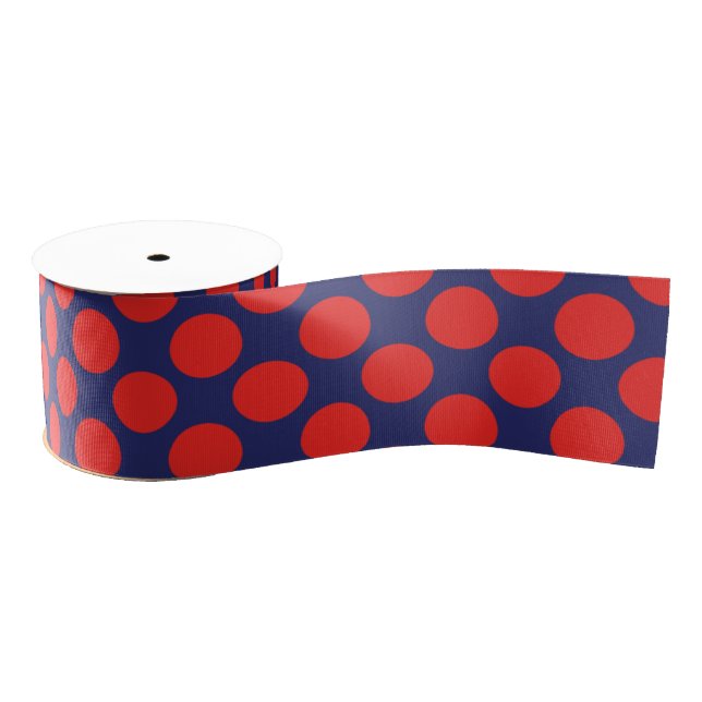Polka Dot (Navy Blue & Red) Customizable Grosgrain Ribbon (Spool)
