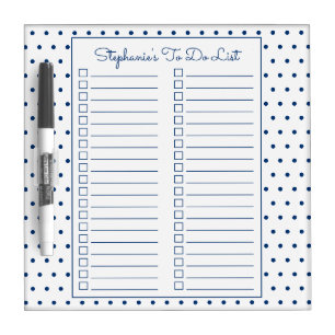Polka Dot Navy Blue Two Column Checklist Dry Erase Board