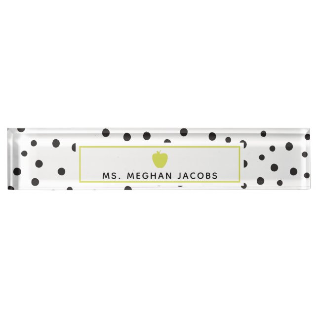 Polka Dot Neon Apple Teacher Desk Name Plate (Front)